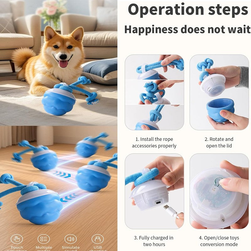 Smart Interactive Dog Ball Toy — Motion-Activated with Rope & Sound