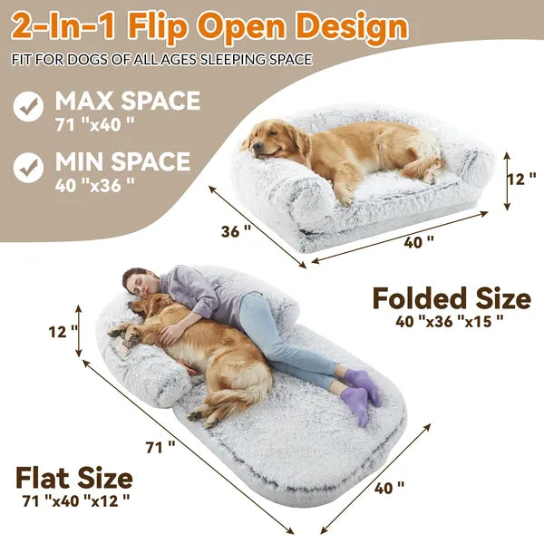 Human Dog Bed — Orthopedic Foldable Plush Lounger for You & Dog