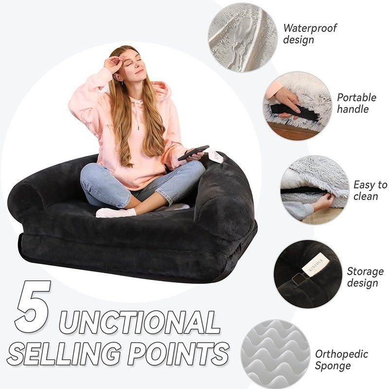 Long Hair Plush Human-Size Dog Sofa Bed