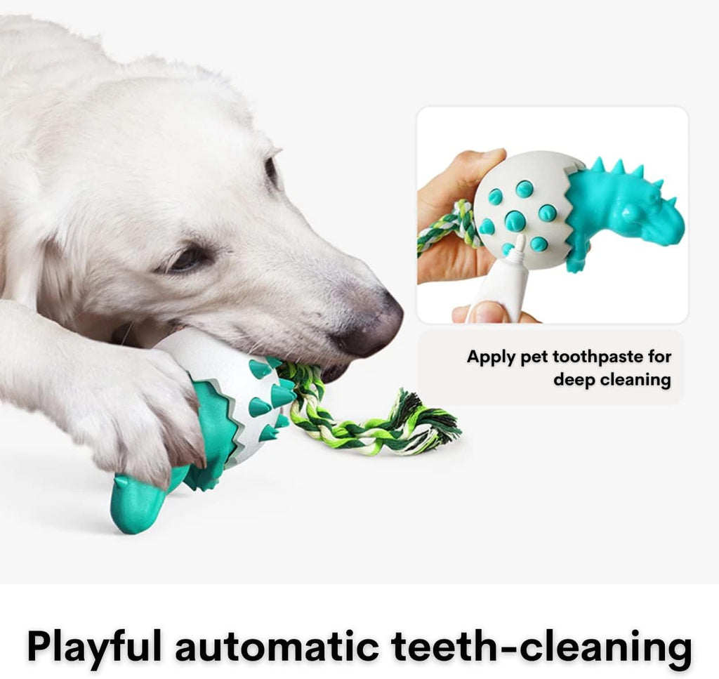 Dino Chew Toy with Rope — Durable Rubber Dog Toy for Aggressive Chewers