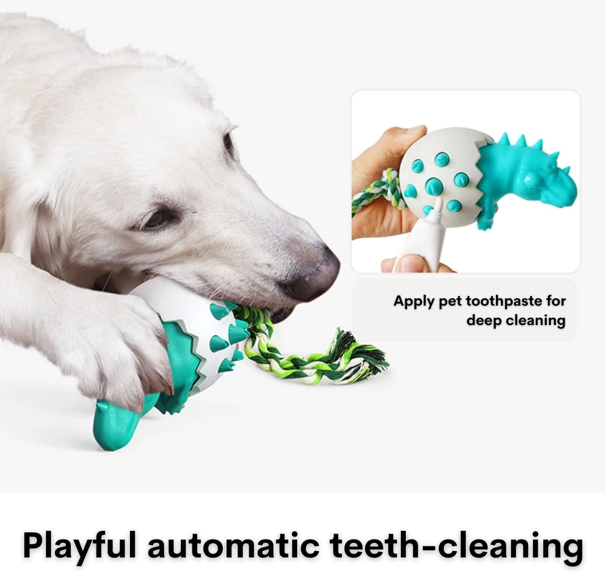 Dino Chew Toy with Rope — Durable Rubber Dog Toy for Aggressive Chewers