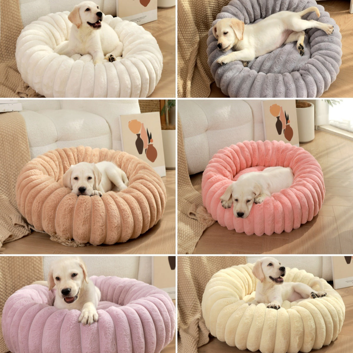 Round Plush Calming Dog Bed