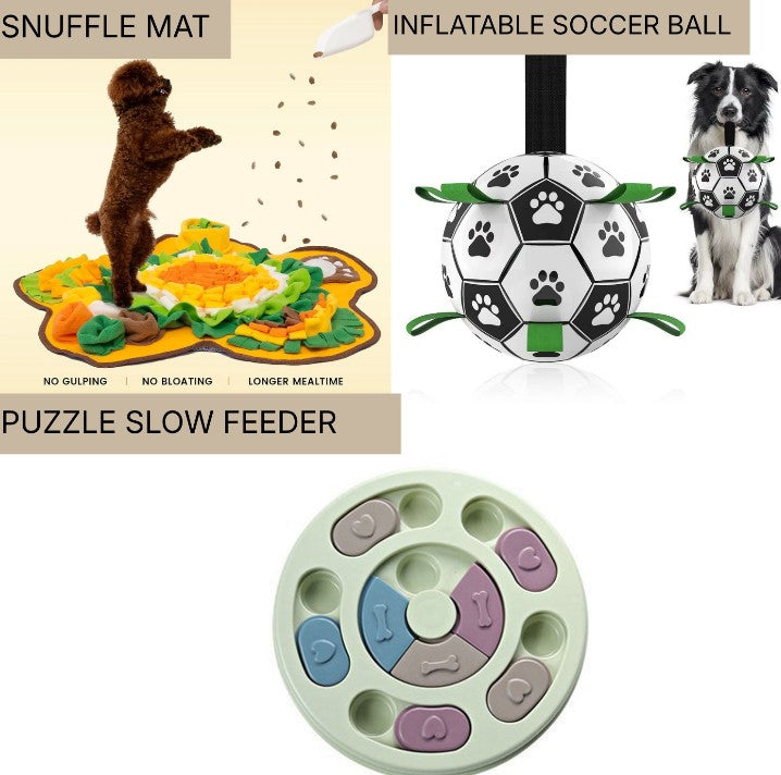 Energy Burner Box | Puppy Puzzle Slow Feeder, Flower Snuffle Mat , Inflatable Dog Soccer Ball