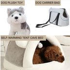 First Week Home Comfort Kit | Calming Plush Ragdoll Toy, Tent Cave Bed, Portable Mesh  Carrier Bag