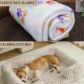 First Month Home Bundle| Calming Dog Bed, Paw Print Fleece Dog Blanket