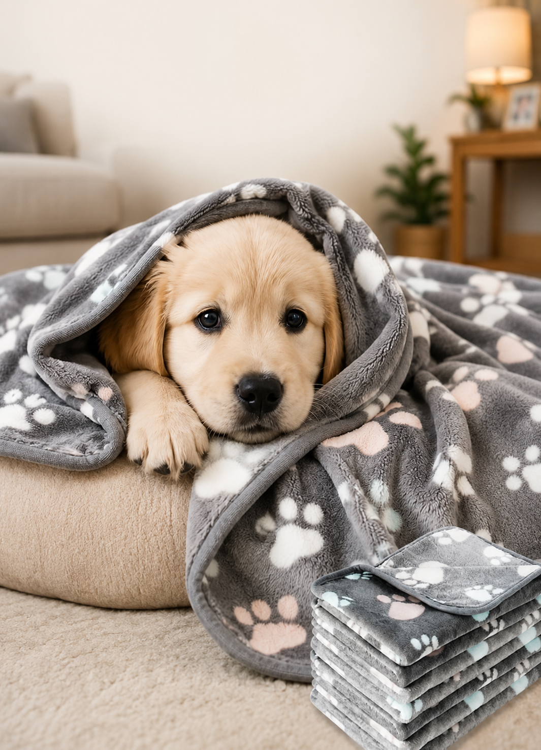Paw Print Coral Fleece Dog Blanket | Soft Warm Dog Blanket