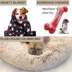 Home Alone Anxiety Kit | Plush Round Calming Bed, Anxiety Blanket & Natural Rubber Chew Toy