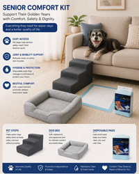 Senior Dog Comfort Kit | Waterproof Dog Bed Sofa, Folding Pet Steps & Deodorizing Dog Diapers