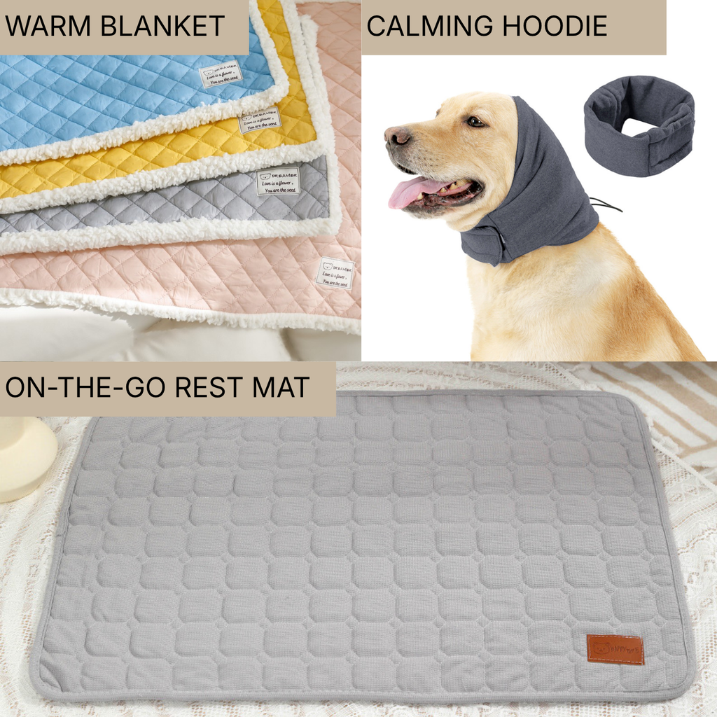 The Ultimate Calm Bundle for Dogs | Rest Mat, Warm Blanket, Noise-Reducing Ear Wrap