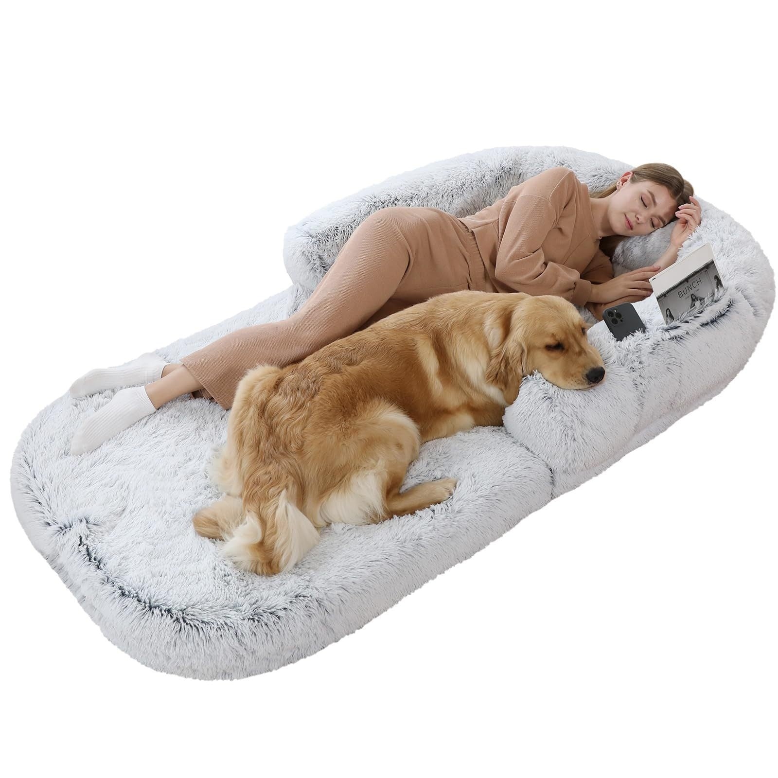 Long Hair Plush Human-Size Dog Sofa Bed