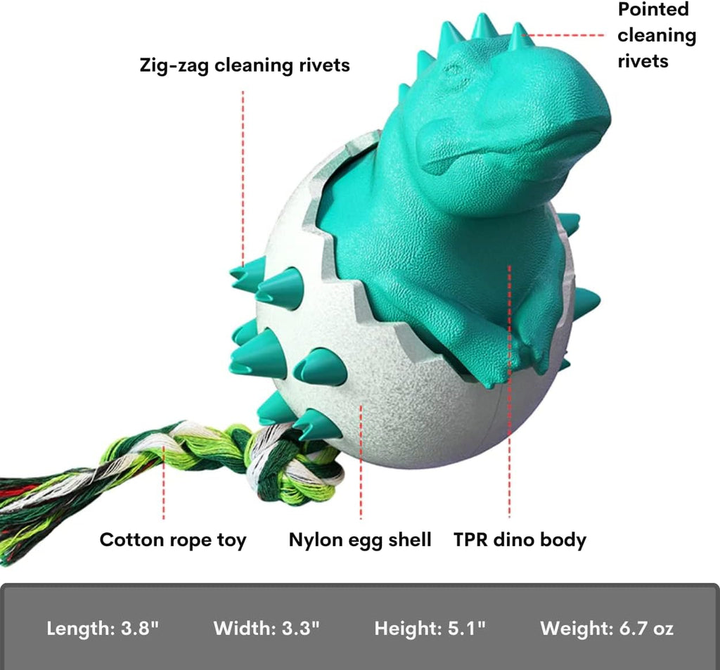 Dino Chew Toy with Rope — Durable Rubber Dog Toy for Aggressive Chewers