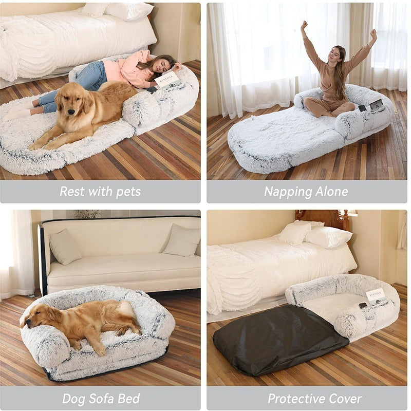 Long Hair Plush Human-Size Dog Sofa Bed