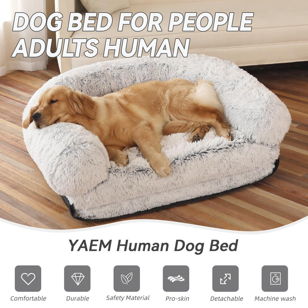 Long Hair Plush Human-Size Dog Sofa Bed