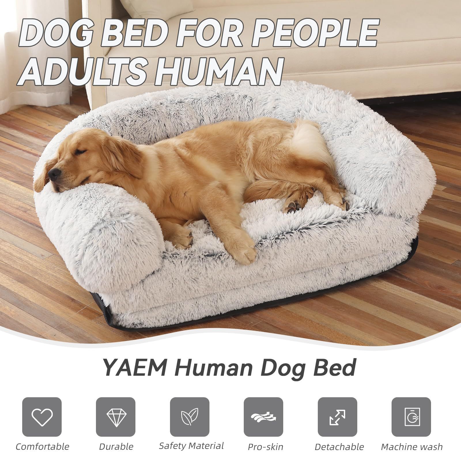 Long Hair Plush Human-Size Dog Sofa Bed